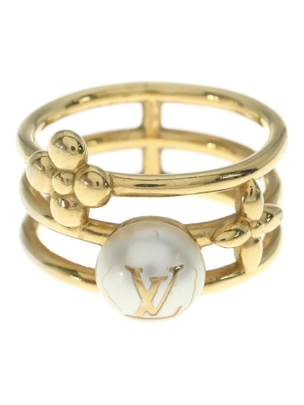 Louis Vuitton Monogram Ring a Faux Pearl Gold Plated